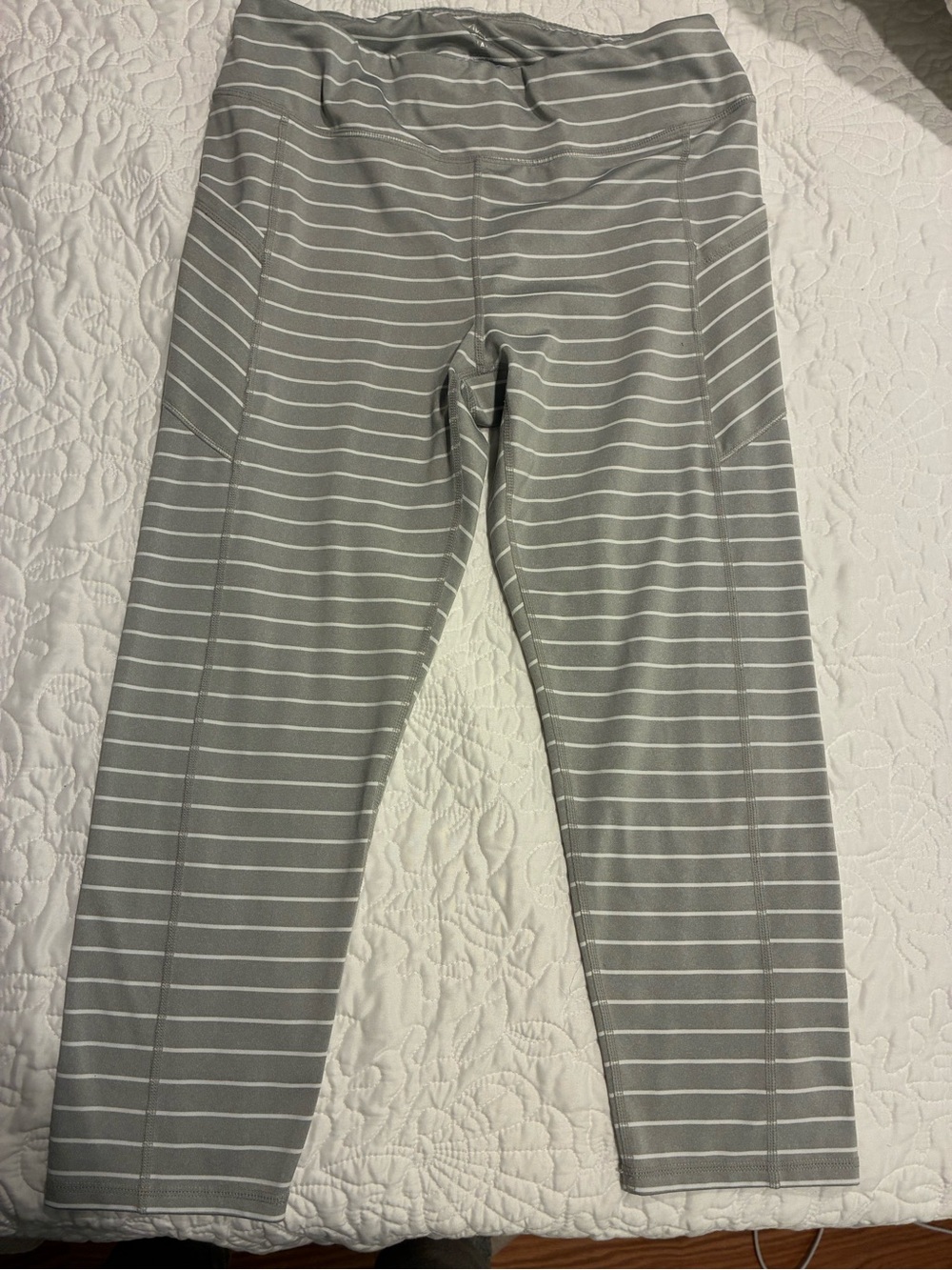 GAIAM Gray and White Striped Leggings